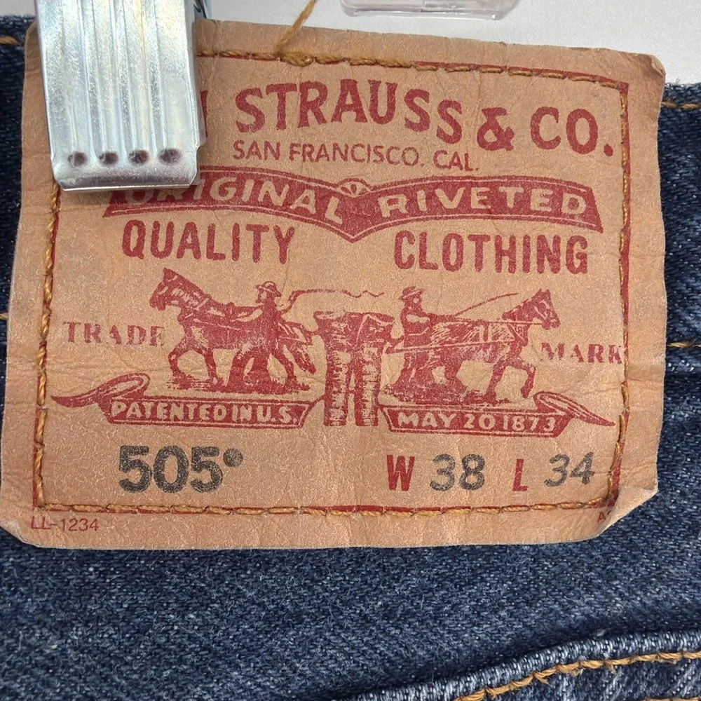 Levi's 505 Regular Fit Straight Mens 38x34 Blue Denim Jeans Made In Mexico